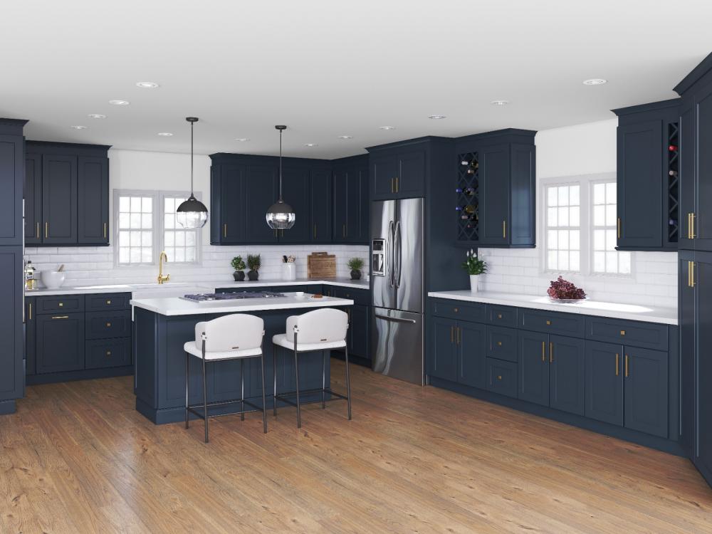 Navy Blue Shaker Frameless Kitchen Cabinets