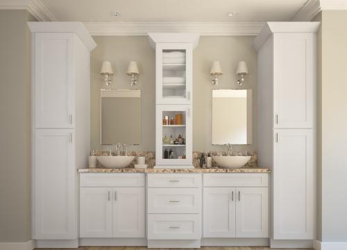 Assemble Bathroom Vanities Cabinets, Double Vanity With Tower In The Middle