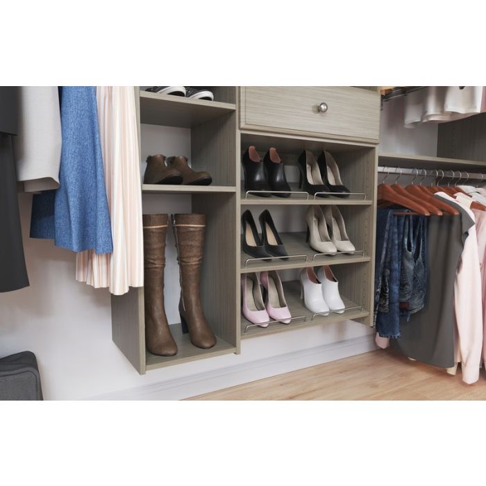 108 Inch Wide Shoe Storage Closet Organizer System, Weathered Grey