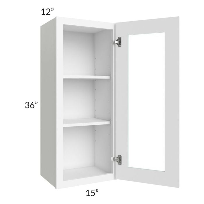 Brilliant White Shaker 15x36 Wall Glass Door Cabinet (Prepped for Glass ...