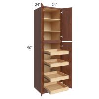 Cambridge Saddle Glaze 24x90x24 Wall Pantry Cabinet with 4 Rollout Trays