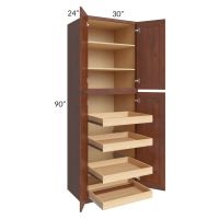 Cambridge Saddle Glaze 30x90x24 Wall Pantry Cabinet with 4 Rollout Trays