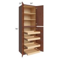 Cambridge Saddle Glaze 30x96x24 Wall Pantry Cabinet with 4 Rollout Trays