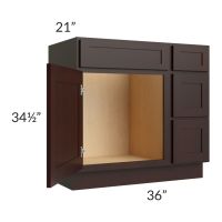 Tribeca Shaker 36" Vanity Sink Base Cabinet (Drawers on Right)