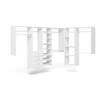 L Shaped Walk In Closet Storage Wall Mounted Wardrobe Organizer Kit System with Shelves and Drawers