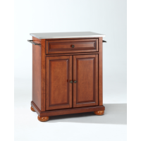 Alexandria Stainless Steel Top Portable Kitchen Island in Classic Cherry Finish