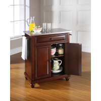 Cambridge Stainless Steel Top Portable Kitchen Island in Vintage Mahogany Finish