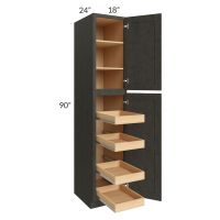 Charcoal Grey Shaker 18x90x24 Wall Pantry Cabinet with 4 Rollout Trays