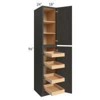 Charcoal Grey Shaker 18x96x24 Wall Pantry Cabinet with 4 Rollout Trays