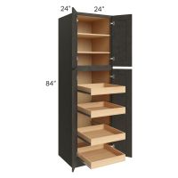 Charcoal Grey Shaker 24x84x24 Wall Pantry Cabinet with 4 Rollout Trays