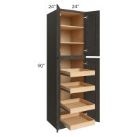Charcoal Grey Shaker 24x90x24 Wall Pantry Cabinet with 4 Rollout Trays