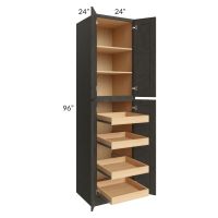 Charcoal Grey Shaker 24x96x24 Wall Pantry Cabinet with 4 Rollout Trays