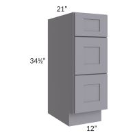 Graphite Grey Shaker 12" 3-Drawer Vanity Base Cabinet