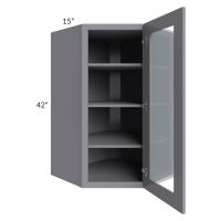 Graphite Grey Shaker 27x42 Wall Diagonal Corner Cabinet (Prepped for Glass Doors) 