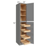 Graphite Grey Shaker 18x96x24 Wall Pantry Cabinet with 4 Rollout Trays