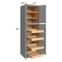 Graphite Grey Shaker 24x84x24 Wall Pantry Cabinet with 4 Rollout Trays