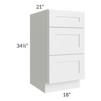 Southport White Shaker 18" Vanity 3-Drawer Base Cabinet