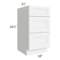Brilliant White Shaker 18" 3-Drawer Vanity Base Cabinet
