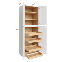 Brilliant White Shaker 30x90x24 Wall Pantry Cabinet with 4 Rollout Trays