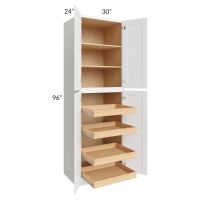 Brilliant White Shaker 30x96x24 Wall Pantry Cabinet with 4 Rollout Trays