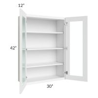 Brilliant White Shaker 30x42 Wall Glass Door Cabinet (Prepped for Glass Doors)