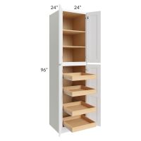 Lakewood White 24x96x24 Wall Pantry Cabinet with 4 Rollout Trays