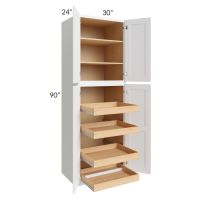Lakewood White 30x90x24 Wall Pantry Cabinet with 4 Rollout Trays