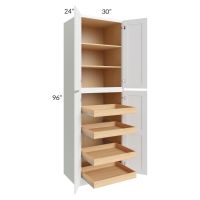 Lakewood White 30x96x24 Wall Pantry Cabinet with 4 Rollout Trays